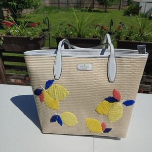 Kate Spade Ash Straw Lemon Zest Tote